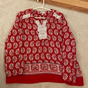 Sophia+Zeke Girls Red Floral Blouse, Youth Size L